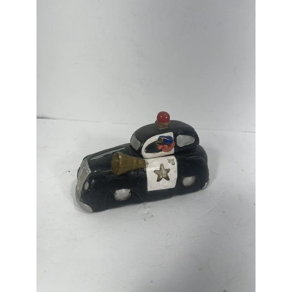 Vintage City Police Car Ceramic Ashtray Figurine Black Car Paperweight Top Opens